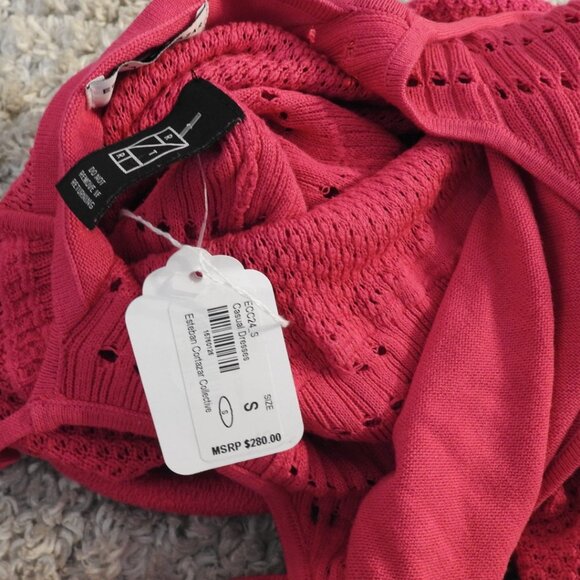 Esteban Cortazar Pink Crochet Bodycon Midi Dress S (US 4) - Picture 7 of 12